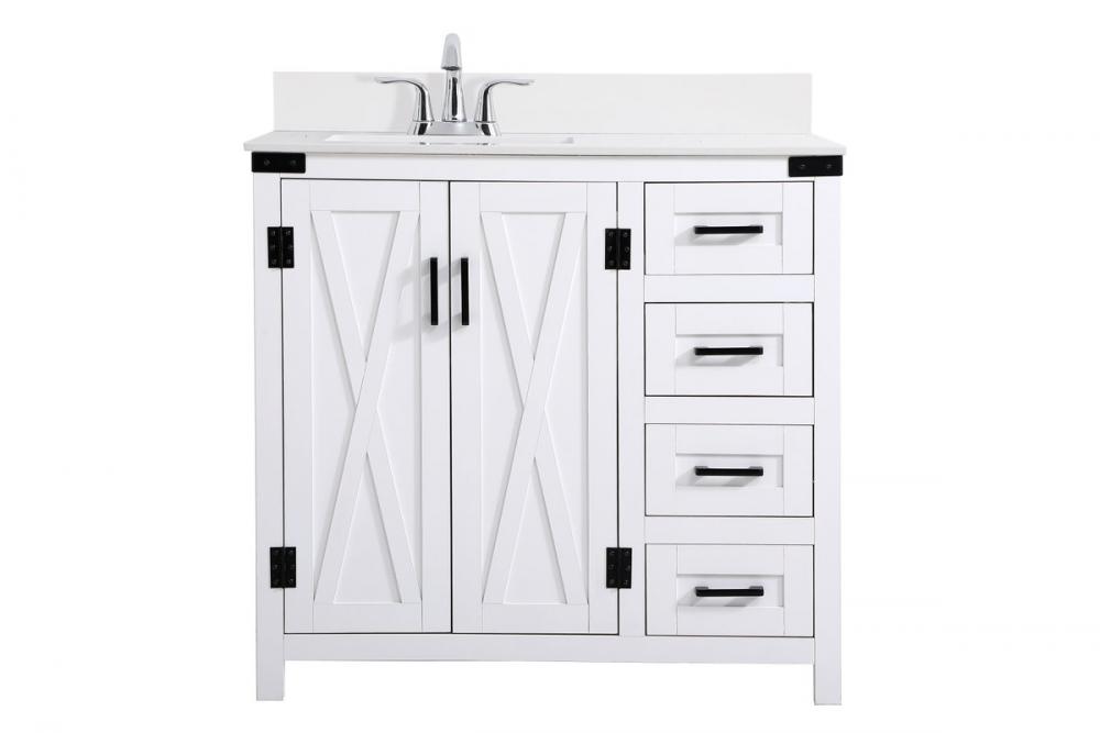 36 Inch Bathroom Vanity in White with Backsplash