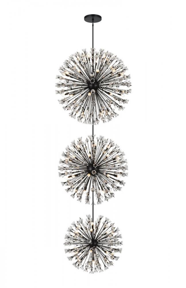 Vera 48 Inch Three Tiers Crystal Starburst Chandelier in Black