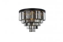 Elegant 1201F32MB-SS/RC - Sydney 17 Light Matte Black Flush Mount Silver Shade (Grey) Royal Cut Crystal