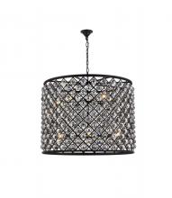 Elegant 1206D35MB-SS/RC - Madison 12 light Matte Black Chandelier Silver Shade (Grey) Royal Cut Crystal