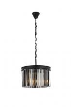 Elegant 1208D16MB-SS/RC - Sydney 3 Light Matte Black Pendant Silver Shade (Grey) Royal Cut Crystal