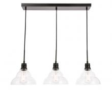 Elegant LD6222BK - Clive 3 Light Black and Clear Seeded Glass Pendant