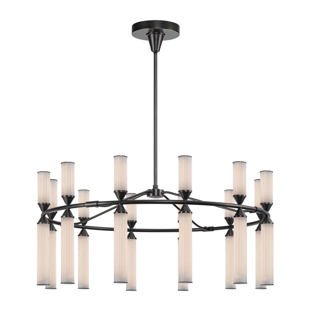 Edwin 38-in Urban Bronze/Frosted Ribbed Glass LED Chandeliers