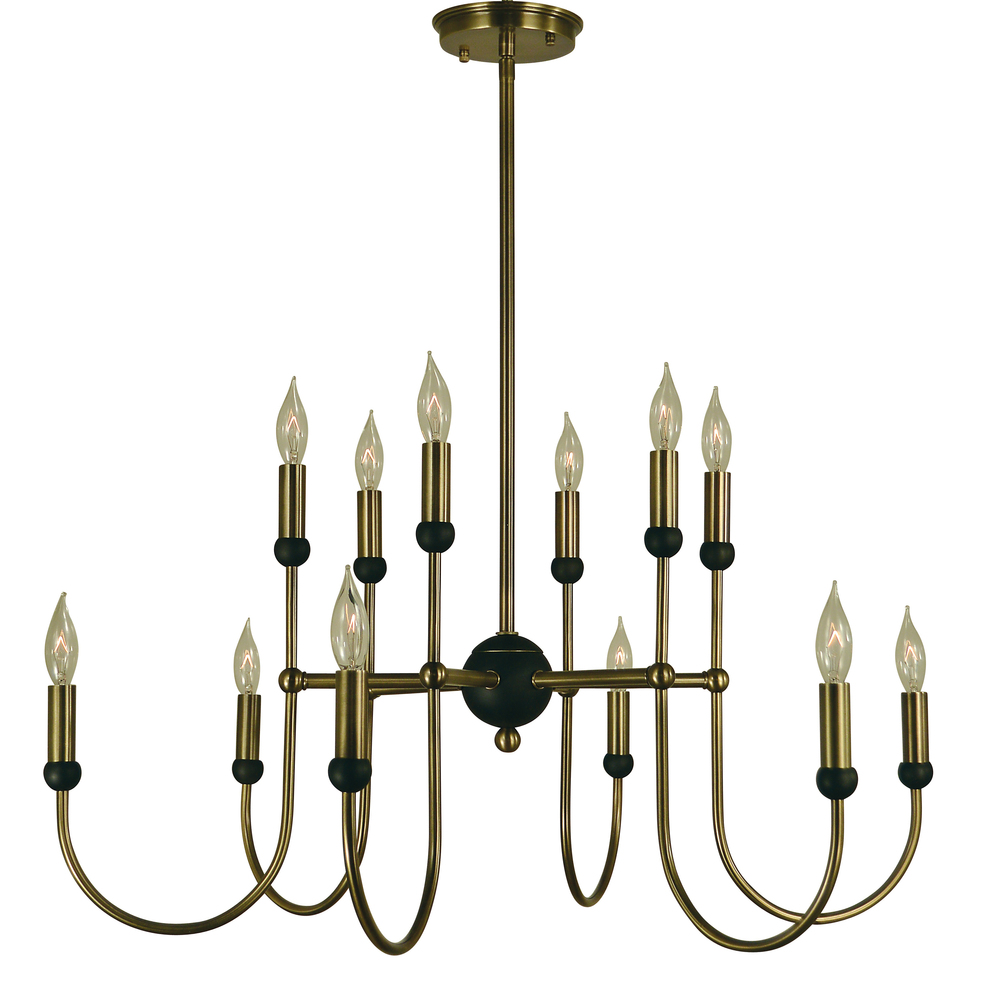 12-Light Antique Brass/Matte Black Nicole Chandelier