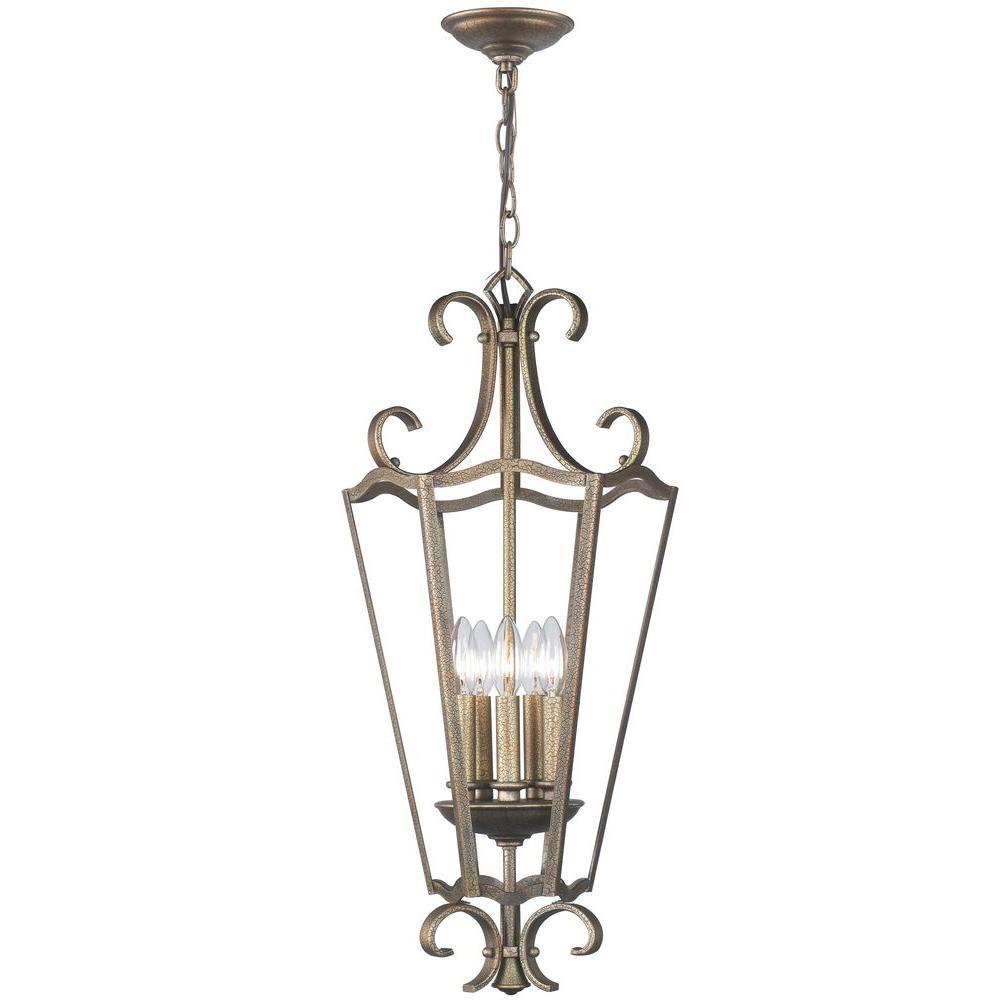 5-Light Distressed Brass Pendant