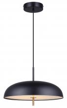 Canarm LPL287A01BKG - KELVIN 1 Light Integrated LED Matte Black and Gold Contemporary Pendant with Black Glass Shade