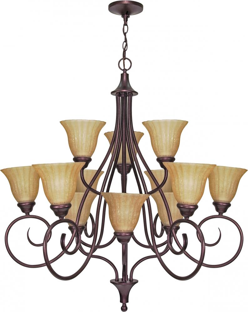 Moulan; 12 Light; 36 in.; Chandelier; 3-Tier with Champagne Linen Washed Glass