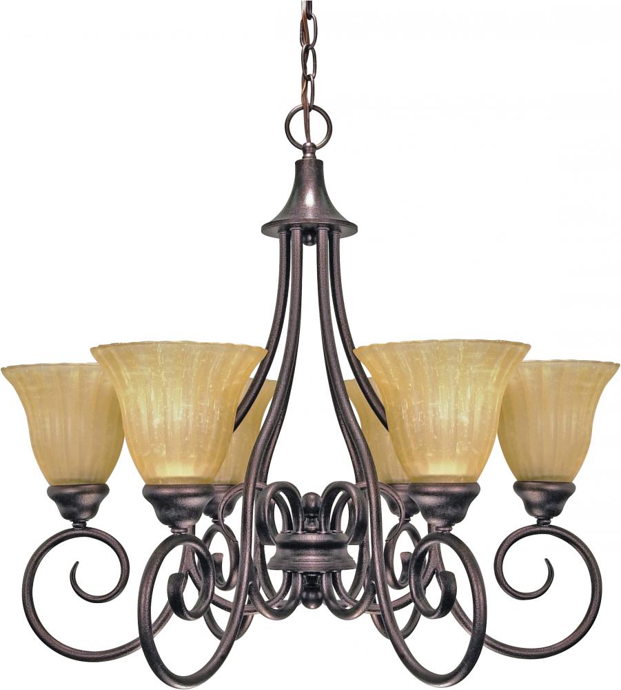 6-Light 25" Copper Bronze Chandelier with Champagne Linen Washed Glass