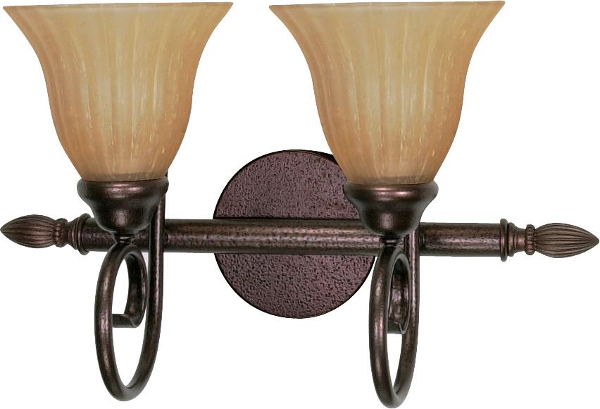 2-Light 18" Copper Bronze Vanity Light Fixture with Champagne Linen Washed Glass