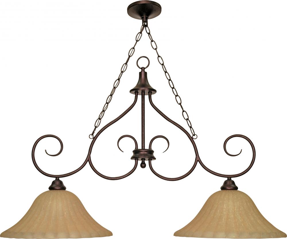 2-Light 41" Copper Bronze Island Pendant Light Fixture with Champagne Linen Washed Glass