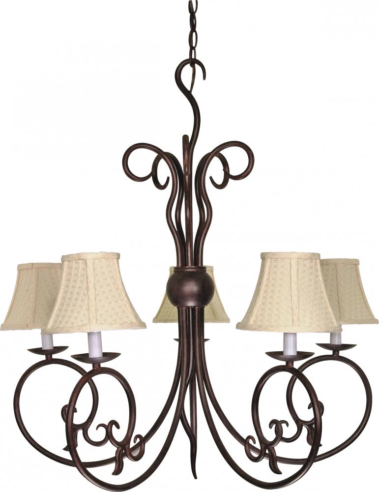 5-Light 29" Old Bronze Chandelier with Linen Waffle Shade