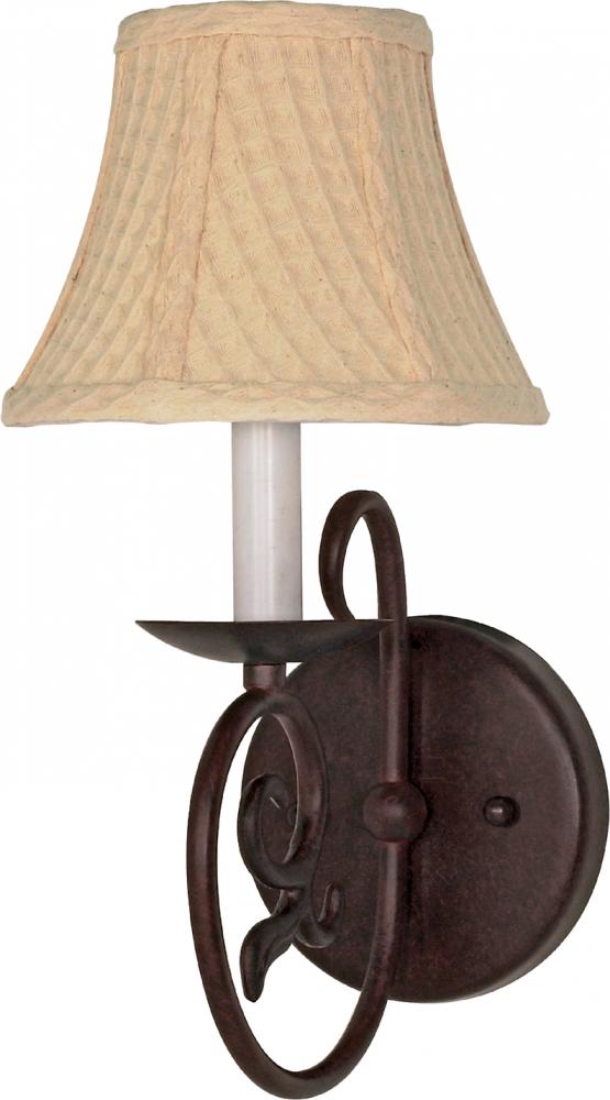 1-Light 7" Old Bronze Wall Sconce with Linen Waffle Shade