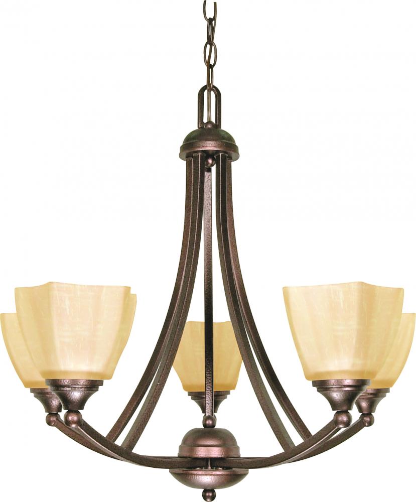 5-Light 25" Copper Bronze Chandelier with Champagne Washed Linen Glass