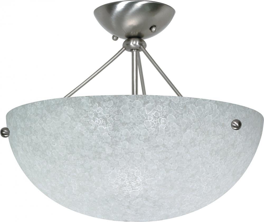 3-Light 16" Semi Flush Ceiling Light Fixture in Brushed Nickel Finish with Water Spot Glass