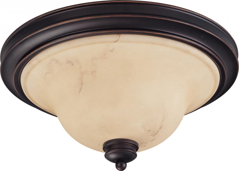 2-Light Large Dome Flush Ceiling Light Fixture in Copper Espresso Finish with Honey Marble Glass