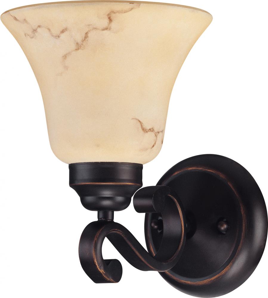 1-Light Wall Mounted Vanity Light in Copper Espresso Finish with Honey Marble Glass Shade