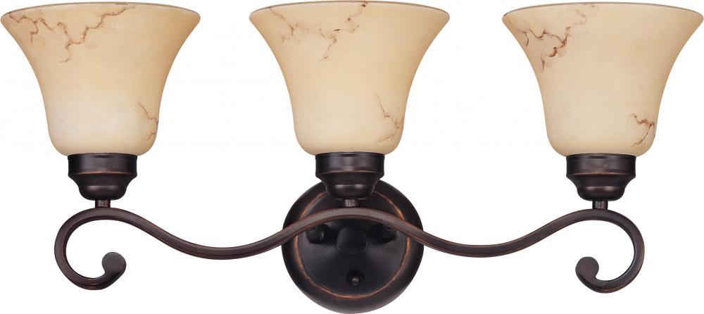 3-Light Wall Mounted Vanity Light in Copper Espresso Finish with Honey Marble Glass Shades