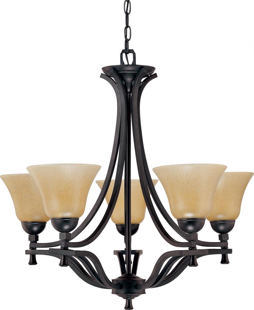 5-Light Medium Chandelier in Mountain Lodge Finish with Toasted Honey Glass