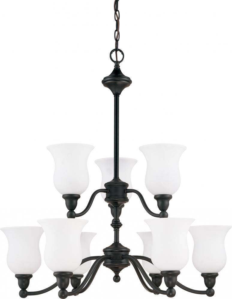 Glenwood; 9 Light; 2 Tier; 33 in.; Chandelier with Satin White Glass