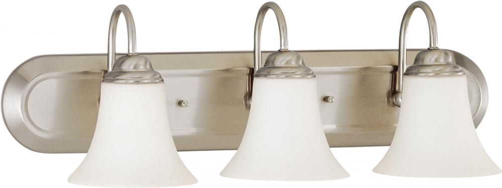 3-Light Vanity Fixture in Brushed Nickel Finish with White Satin Glass and (3) 13W GU24 Bulbs