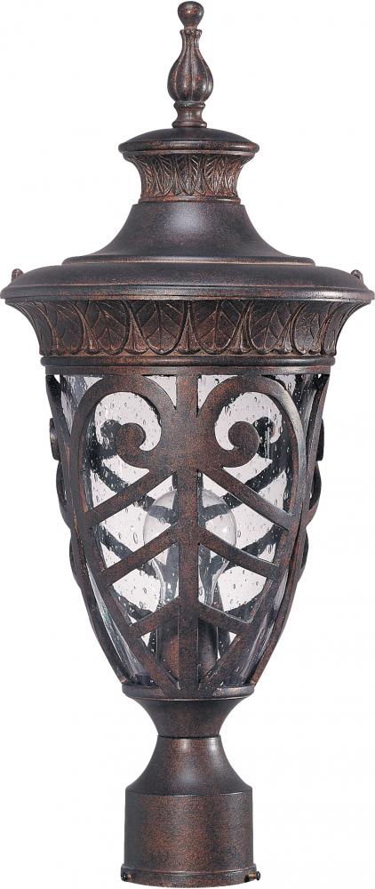 1-Light Medium Outdoor Post Lantern in Dark Plum Bronze Finish and Clear Seeded Glass