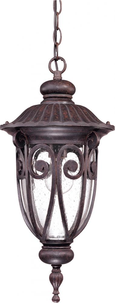 1-Light Outdoor Hanging Lantern in Burlwood Finish and Clear Seeded Glass