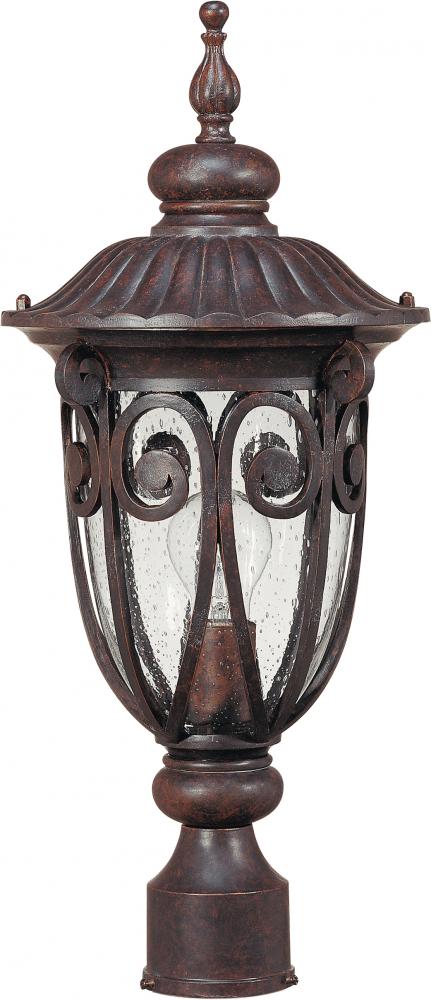 1-Light Medium Outdoor Post Lantern in Burlwood Finish and Clear Seeded Glass