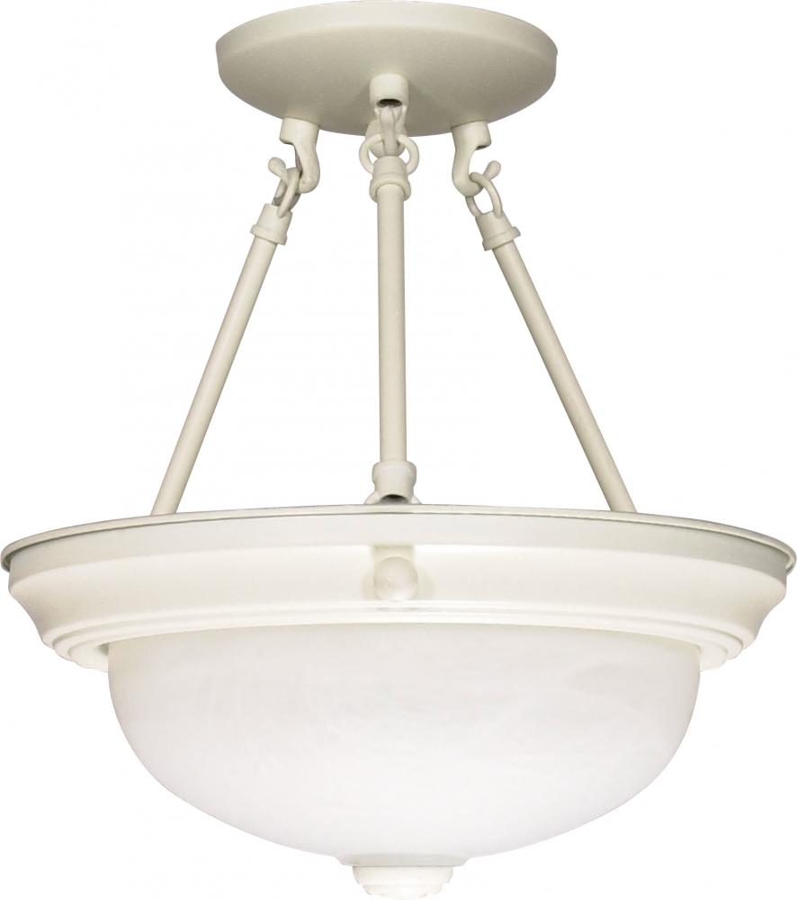 2-Light 13" Semi Flush Mount Lighting Fixture in Textured White Finish with Alabaster Glass