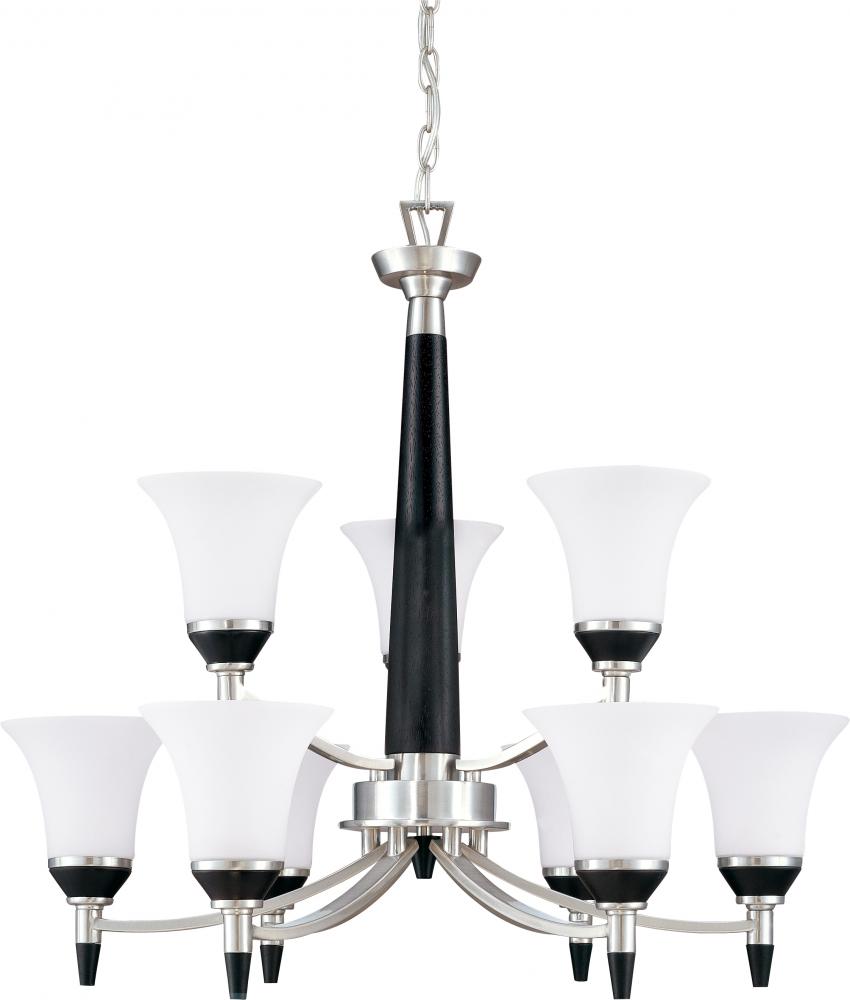 Keen ES; 2 Tier 9 Light; Chandelier with Satin White Glass; Lamp Included