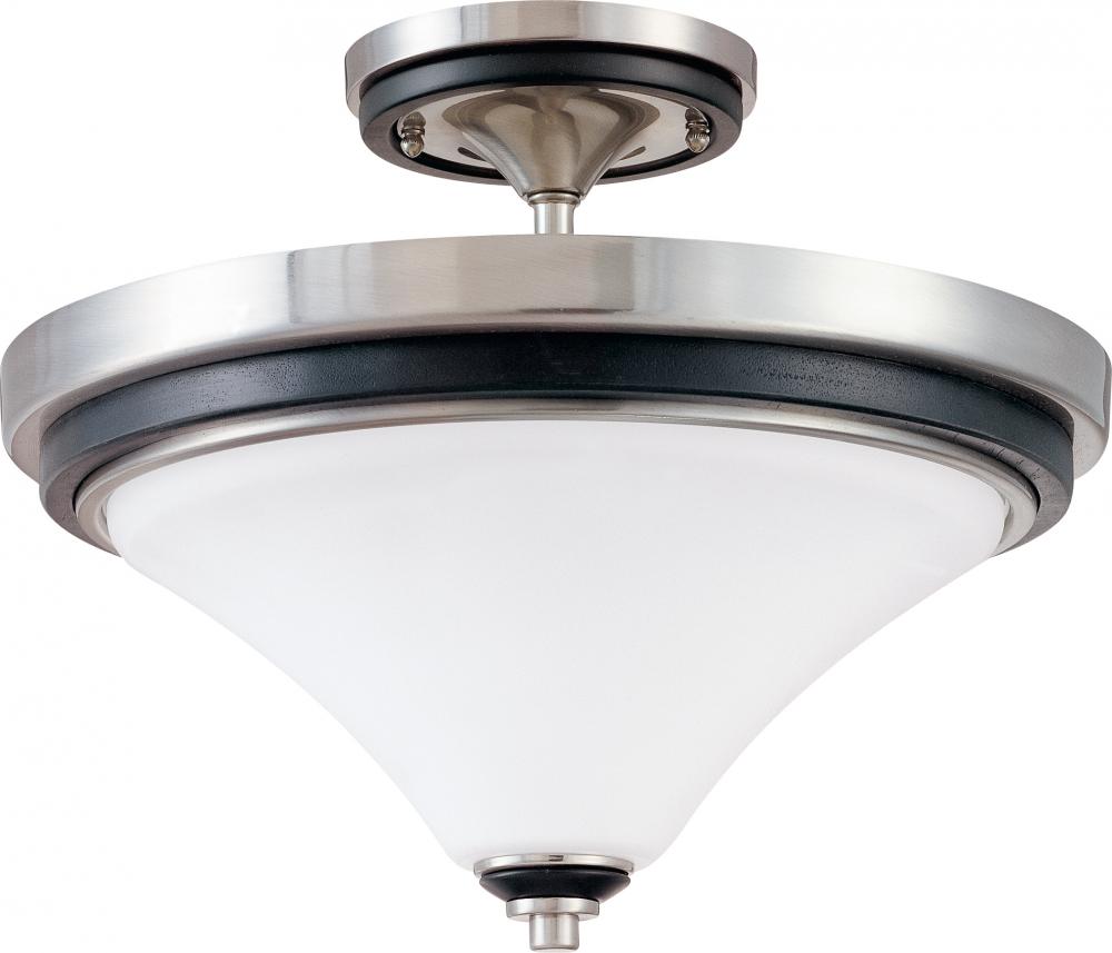 Keen ES; 2 Light; Semi-Flush with Satin White Glass; Lamp Included