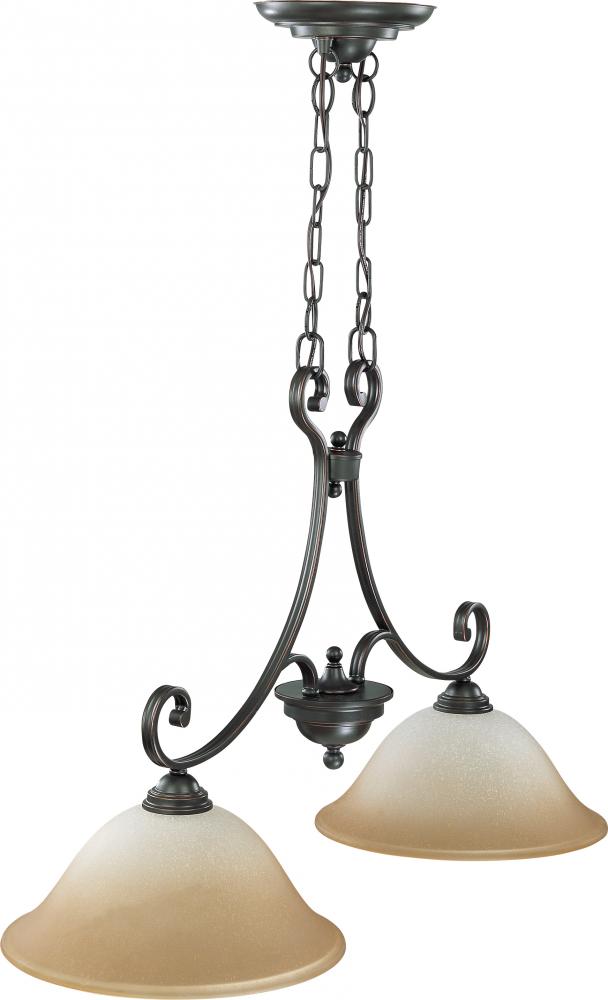 2-Light Island Pendant Light Fixture in Sudbury Bronze Finish with Champagne Linen Glass