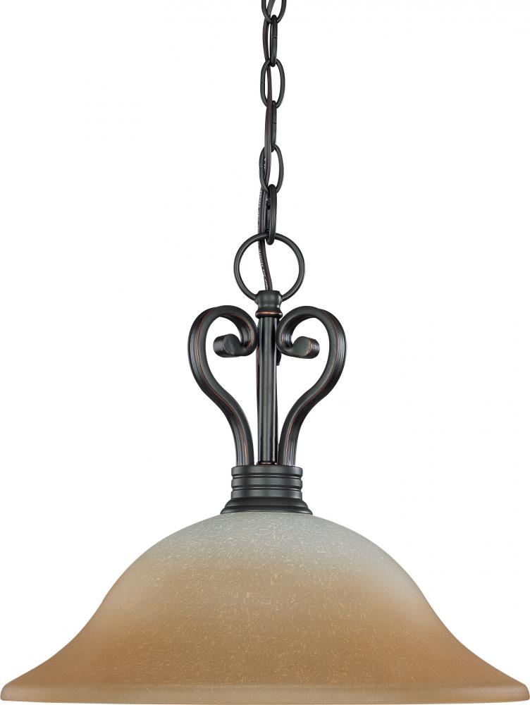 1-Light Hanging Pendant Light Fixture in Sudbury Bronze Finish with Champagne Linen Glass