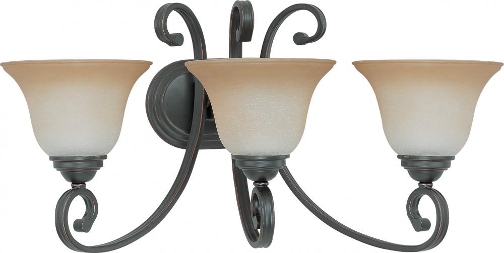 3-Light Vanity Fixture in Sudbury Bronze Finish with Champagne Linen Glass