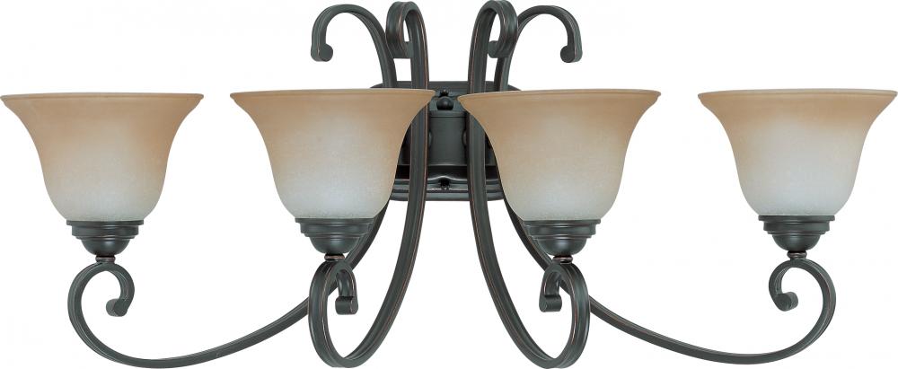 4-Light Vanity Fixture in Sudbury Bronze Finish with Champagne Linen Glass