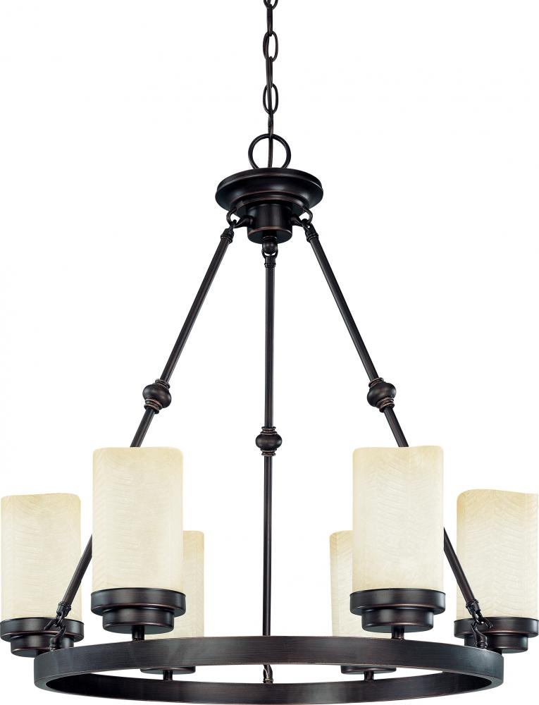 6-Light Large Round Chandelier in Patina Bronze Finish with Saddle Stone Glass