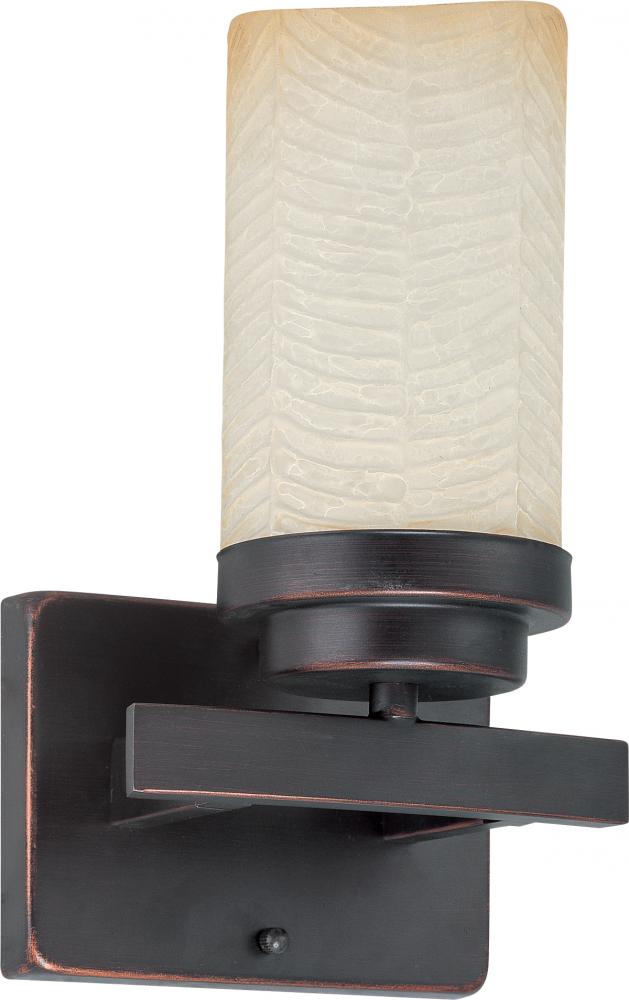 1-Light Vanity Light Fixture in Patina Bronze Finish with Saddle Stone Glass