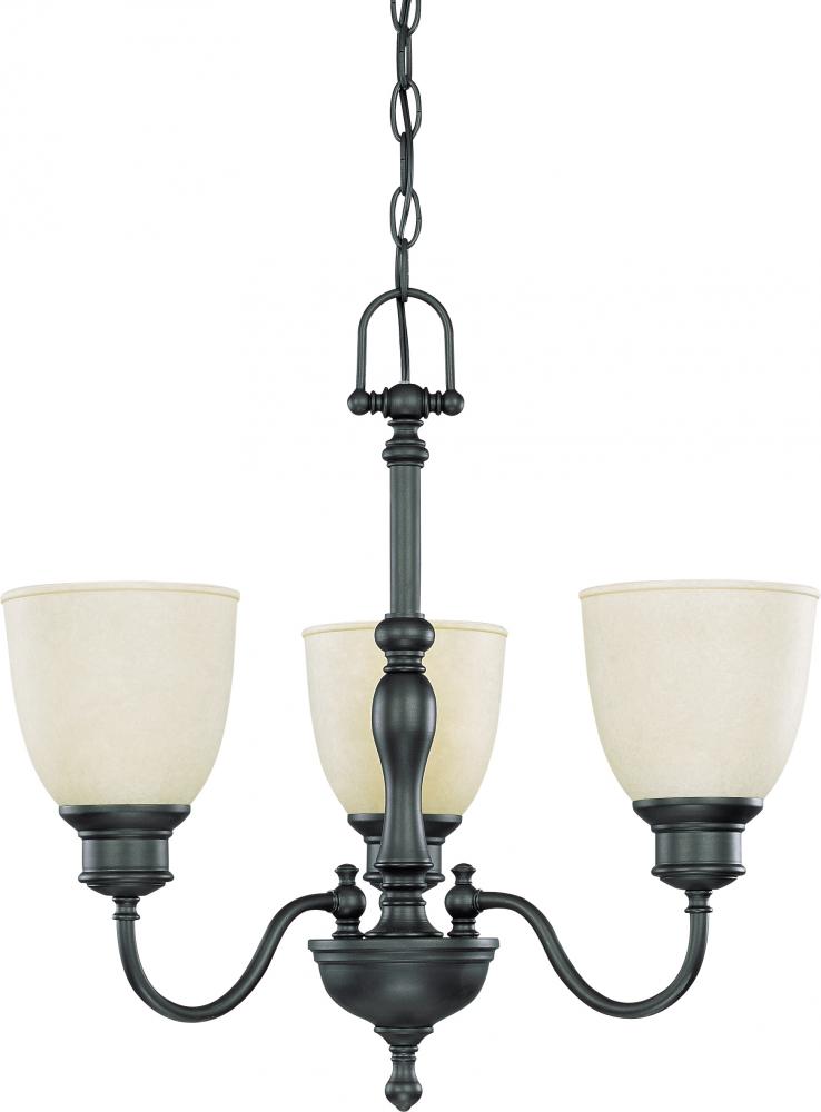 3-Light Aged Bronze Chandelier with Biscotti Glass