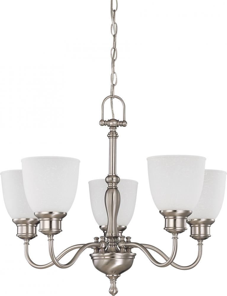 5-Light Brushed Nickel Chandelier (Arms Up) with Frosted Linen Glass