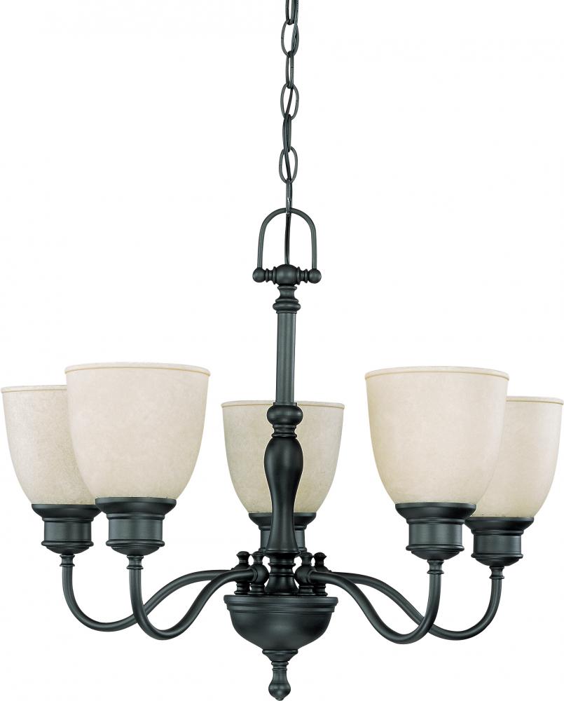 5-Light Aged Bronze Chandelier (Arms Up) with Biscotti Glass