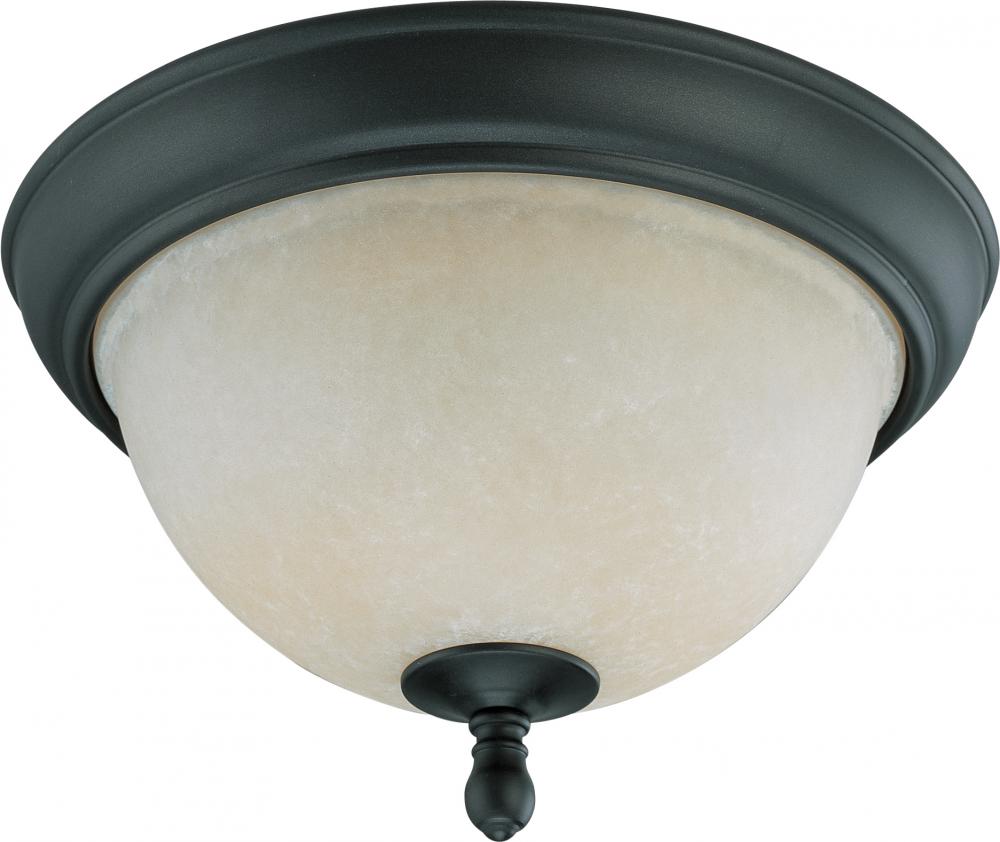 2-Light Small Flush Mount Ceiling Light in Aged Bronze Finish with Biscotti Glass