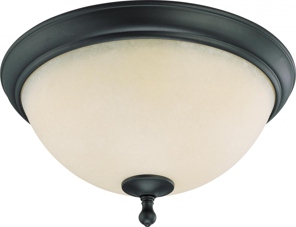 2-Light Large Flush Mount Ceiling Light in Aged Bronze Finish with Biscotti Glass