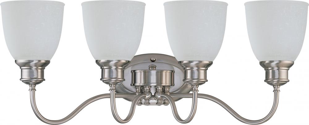 4-Light Vanity Fixture in Brushed Nickel Finish (Convertible Glass Up or Down) with Frosted Linen