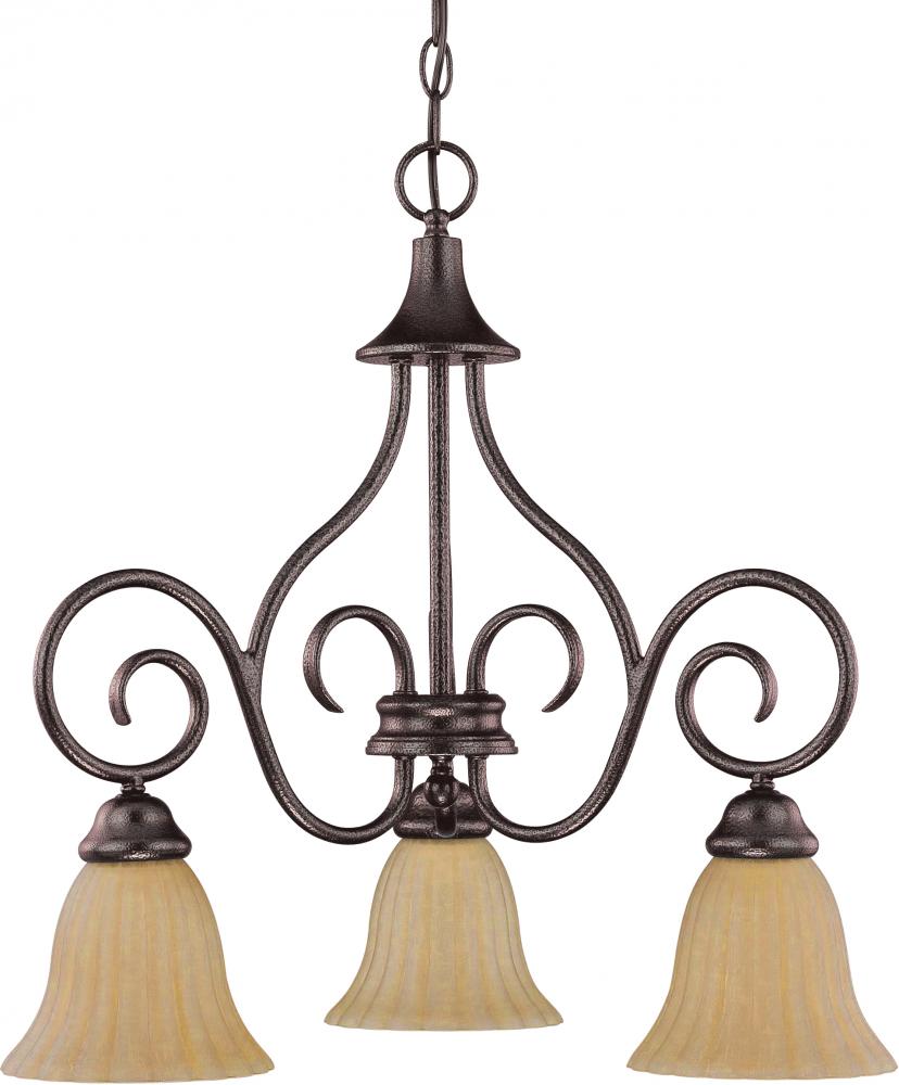 Moulan - 3 Light Chandelier - Arms Down w/ Champagne Linen Washed Glass