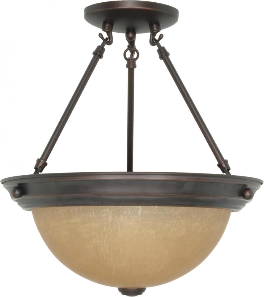 2-Light Medium Semi Flush Light Fixture in Mahogany Bronze Finish with Champagne Linen Glass and (2)