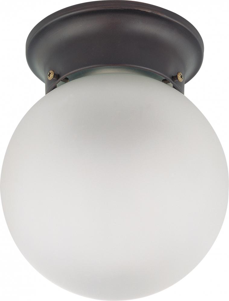 1-Light Flush Mount Ball Ceiling Light Fixture in Mahogany Bronze Finish with Frosted White Glass