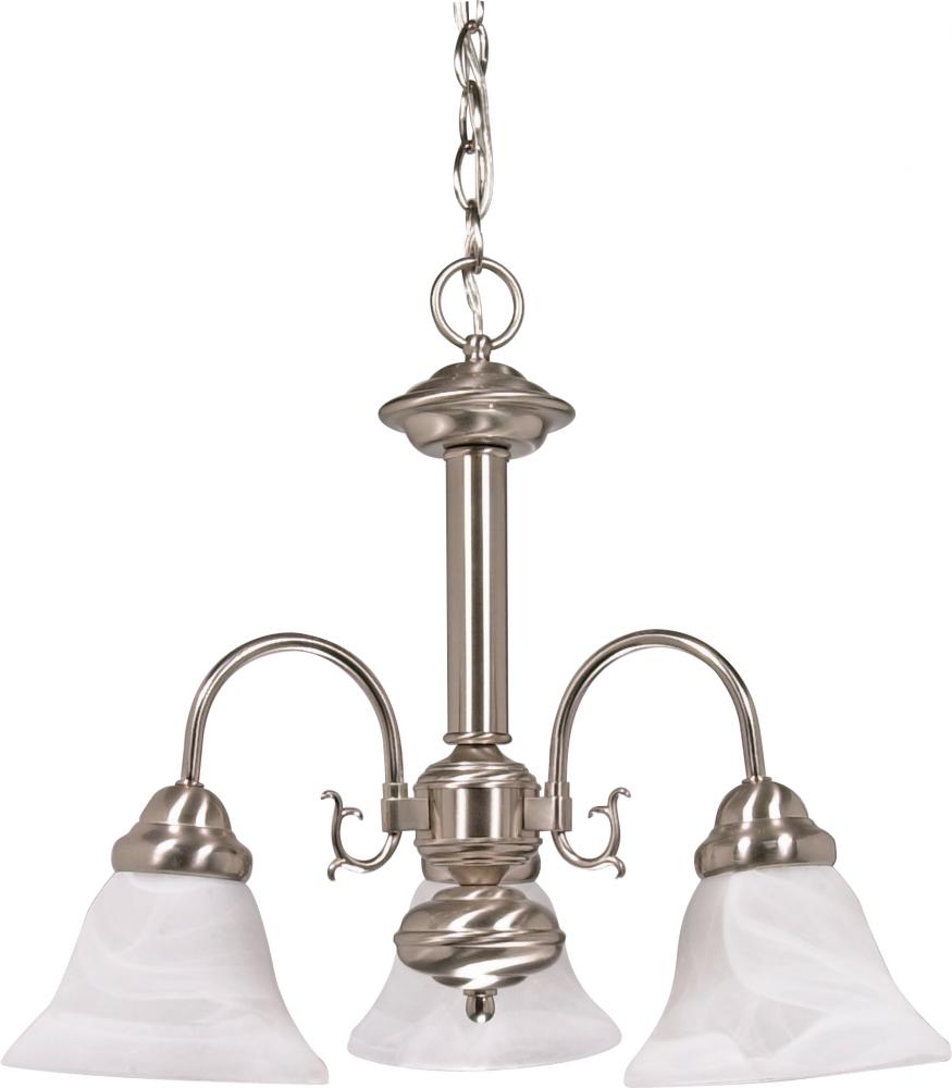 3-Light Brushed Nickel Chandelier with Alabaster Glass and (3) 13W GU24 Lamps Included