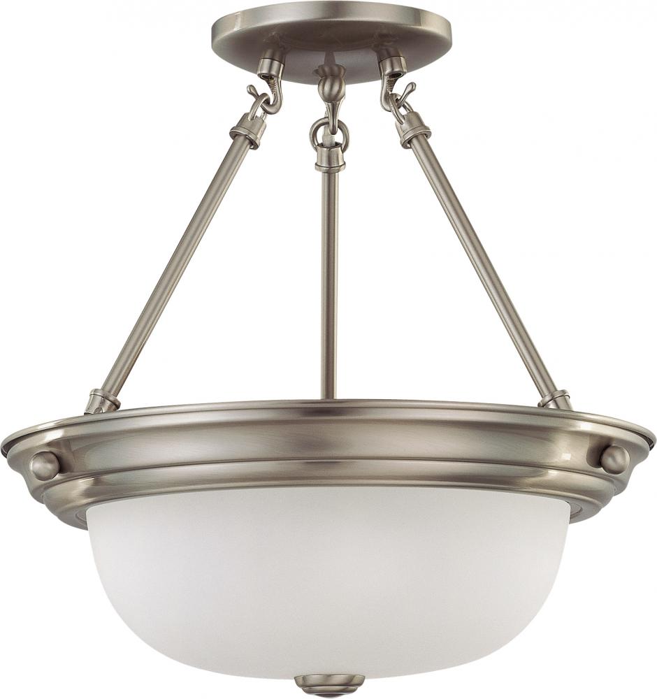 2-Light 13" Semi Flush Mount Ceiling Light in Brushed Nickel Finish with Frosted White Glass and