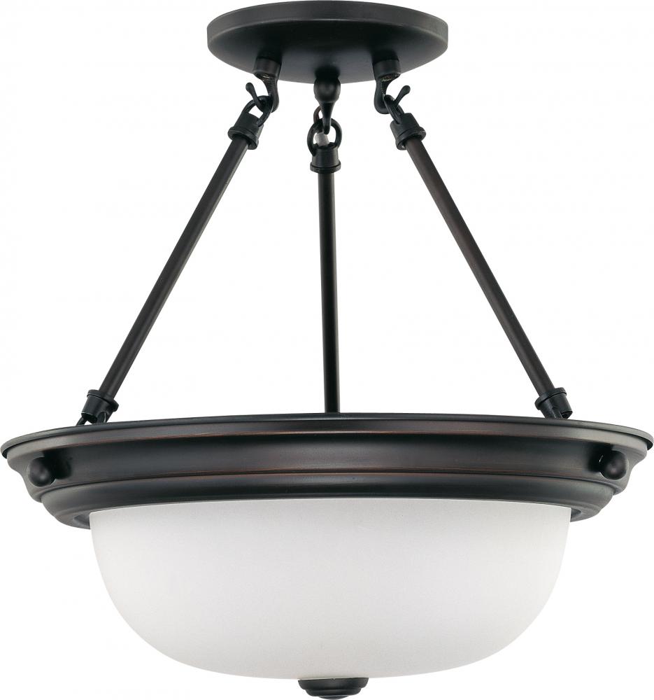 2-Light 13" Semi Flush Light Fixture in Mahogany Bronze Finish with Frosted White Glass and (2)