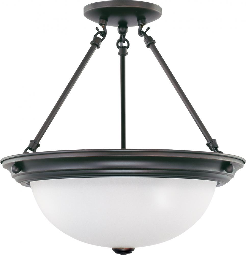 3-Light 15" Semi Flush Light Fixture in Mahogany Bronze Finish with Frosted White Glass and (3)