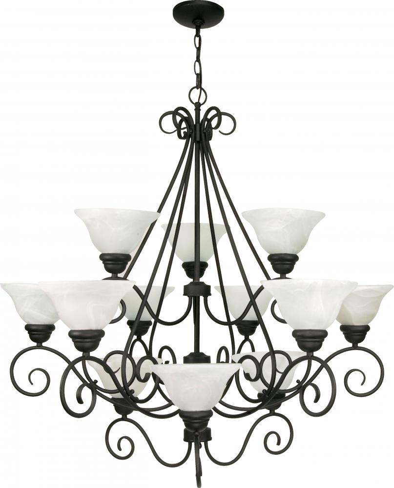 Castillo - 12 Light - 38" - Chandelier - 3 Tier w/ Alabaster Swirl Glass